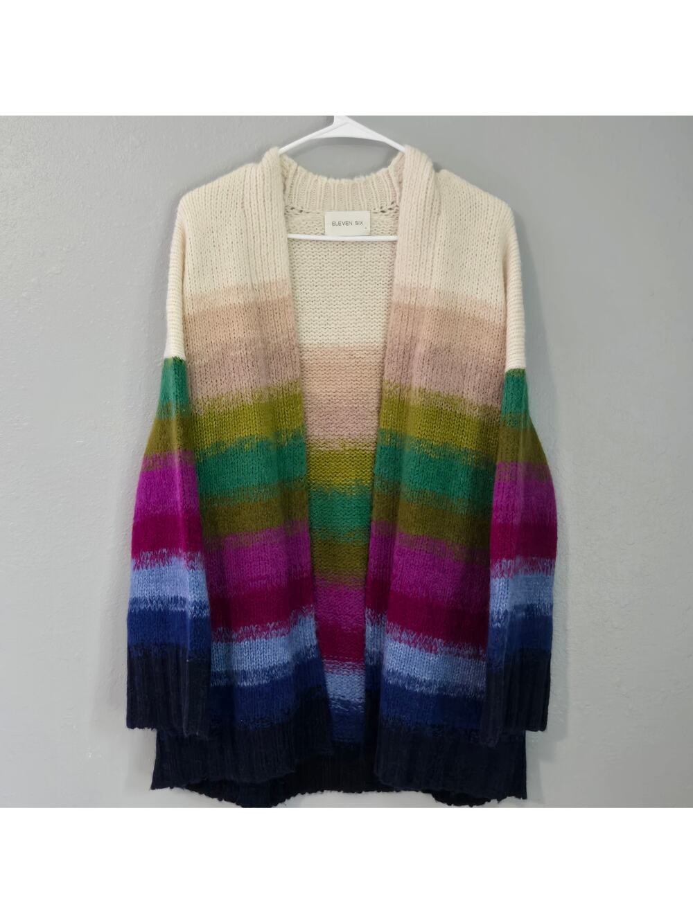 Eleven Six Peyton Wrap Cardigan Sweater Rainbow Ombre Baby Alpaca Wool Size M/L